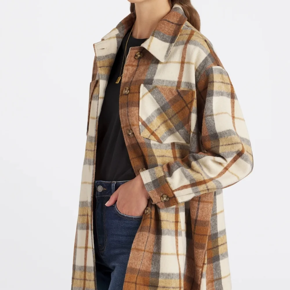 Plaid Button-Up Shacket - Picture 3 of 5